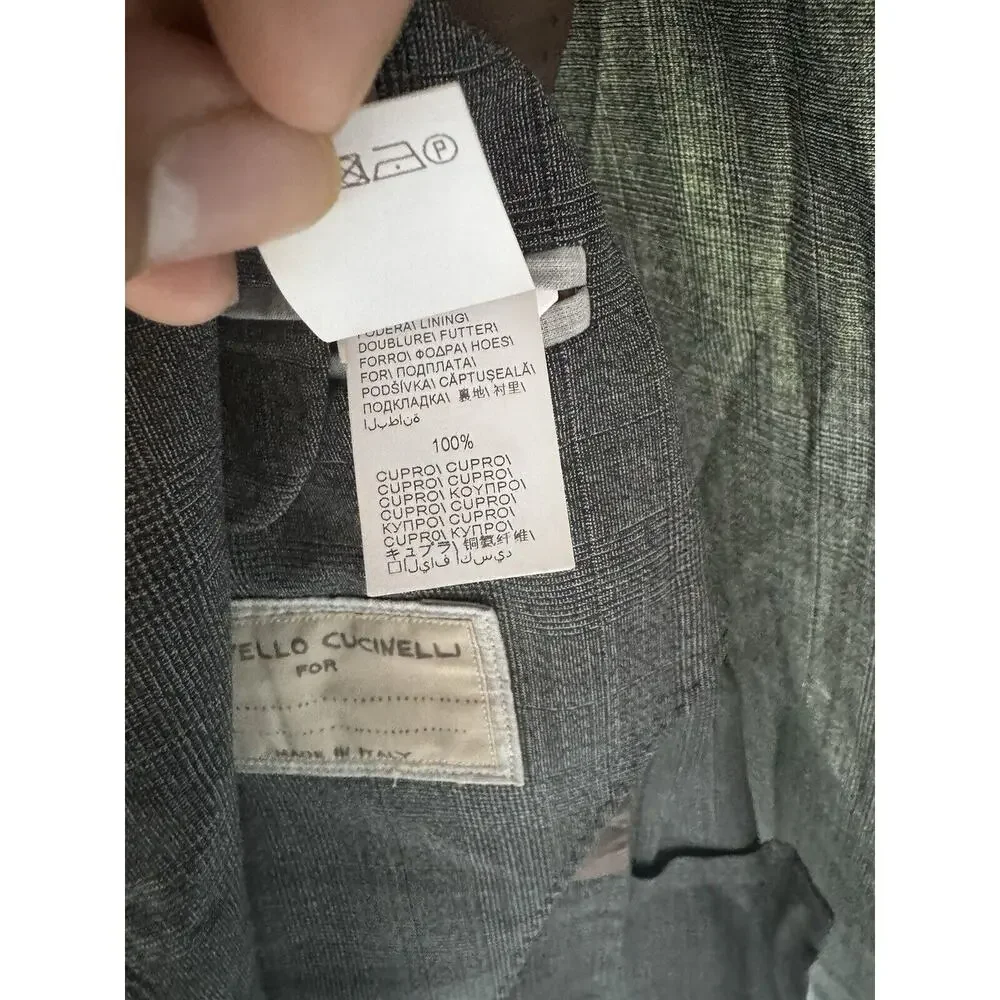 Brunello Cucinelli Blazer Jacket Peak Lapel Glen Plaid Wool 54/44 Unstructured